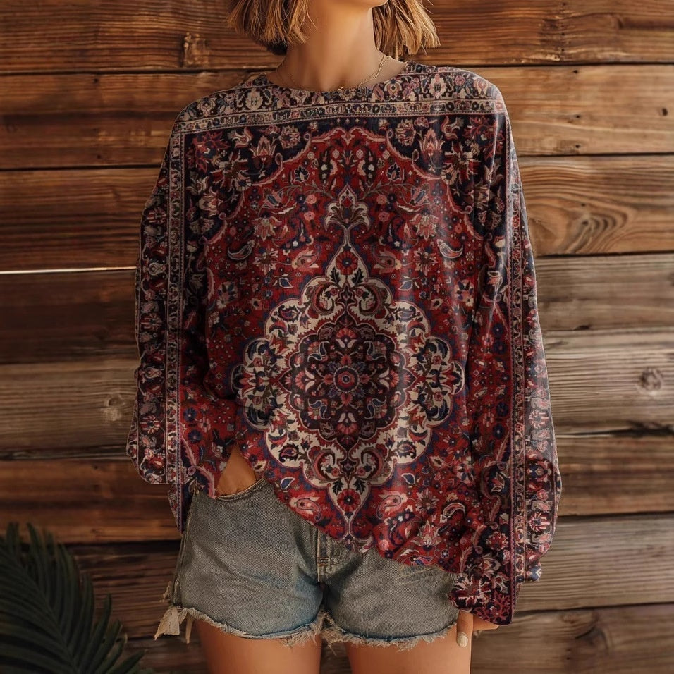 Long Sleeve Round Neck Loose Retro Style Sweater