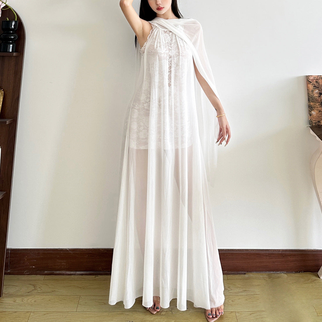 New Women's Sexy Halter Lace Stitching Dress