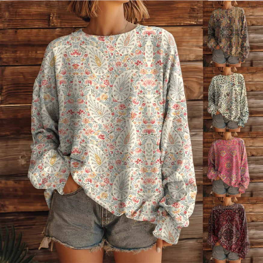 Long Sleeve Round Neck Loose Retro Style Sweater