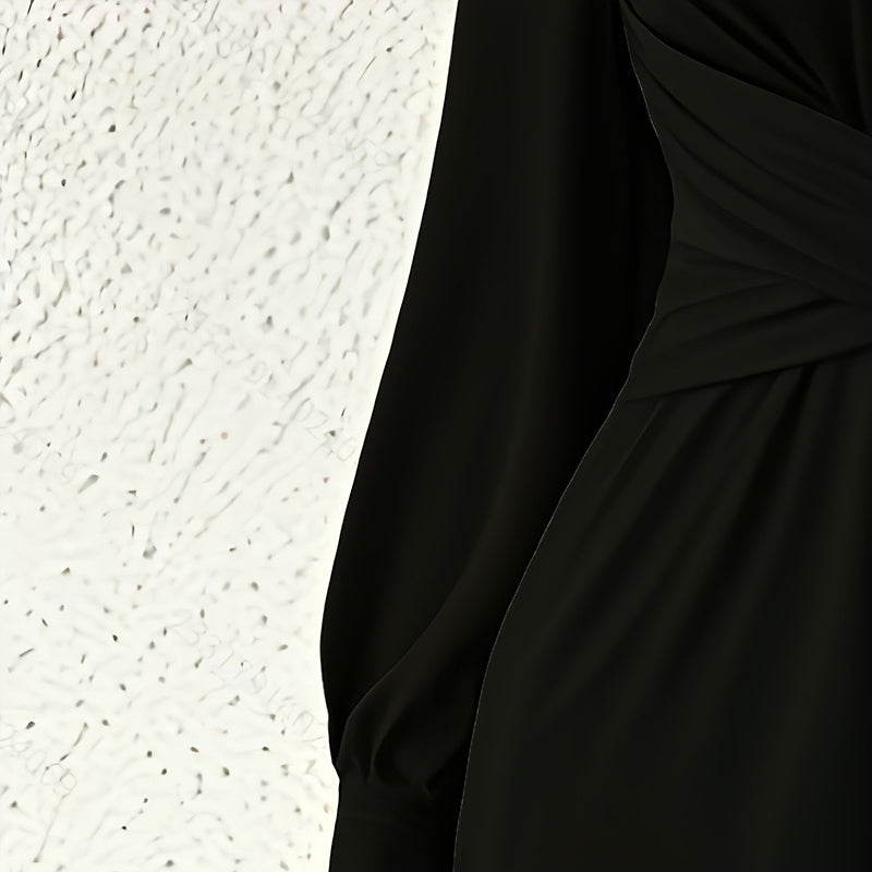 Women's Elegant Jumpsuit With Cross V-Neck & Long Sleeve Solid Color Belted Wide Leg Pantsuit For Office And Formal