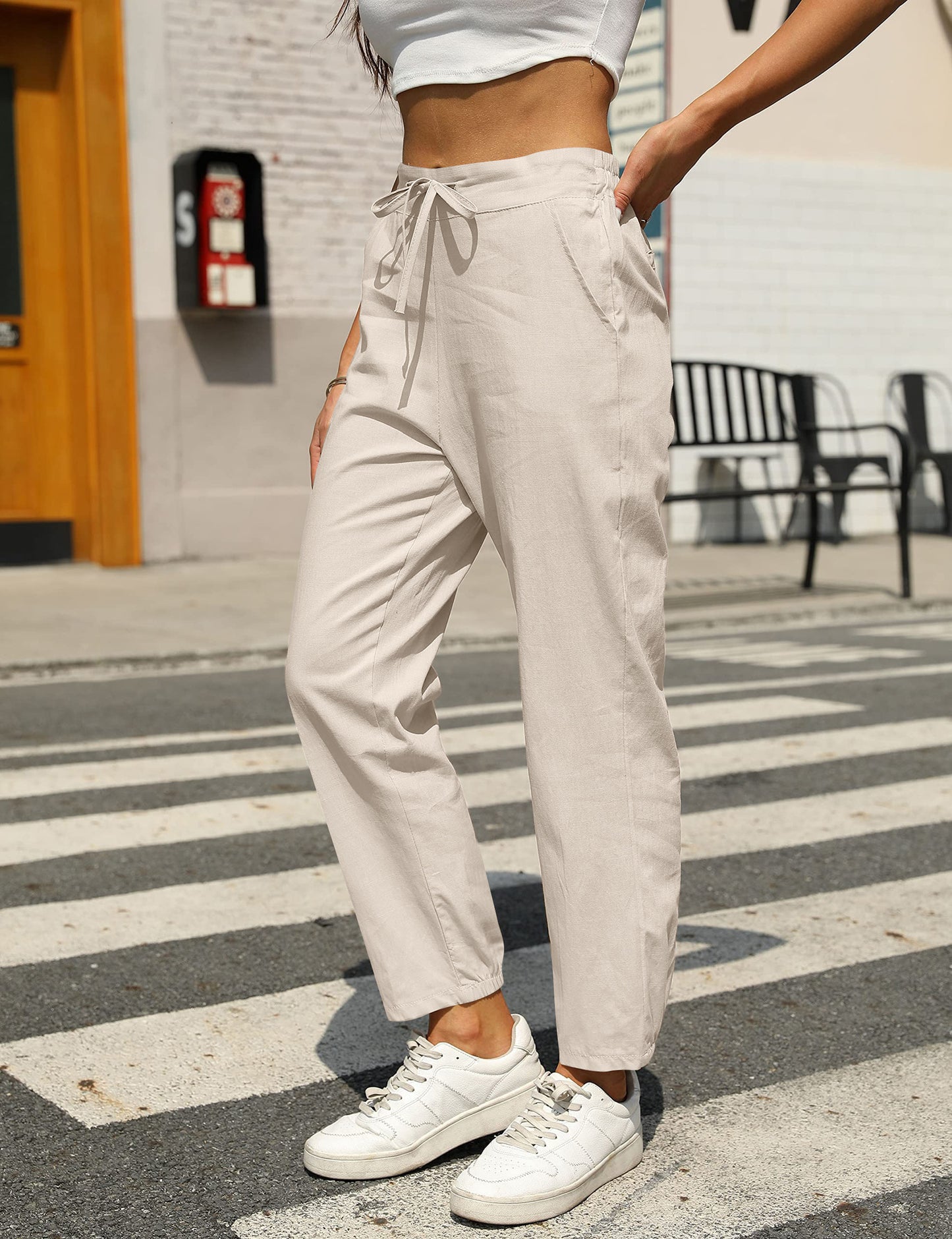 New Casual Linen Drawstring Pants For Women - Comfortable & Stylish
