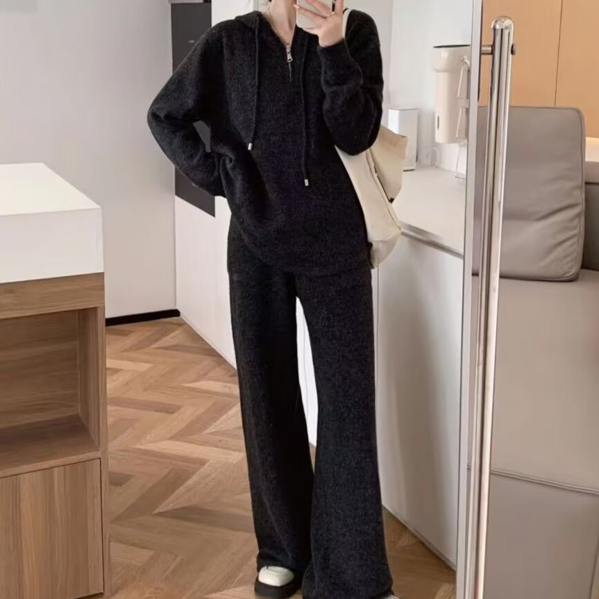 Suit Women's Spring And Autumn New Loose Hooded Sweater Wide-leg Pants