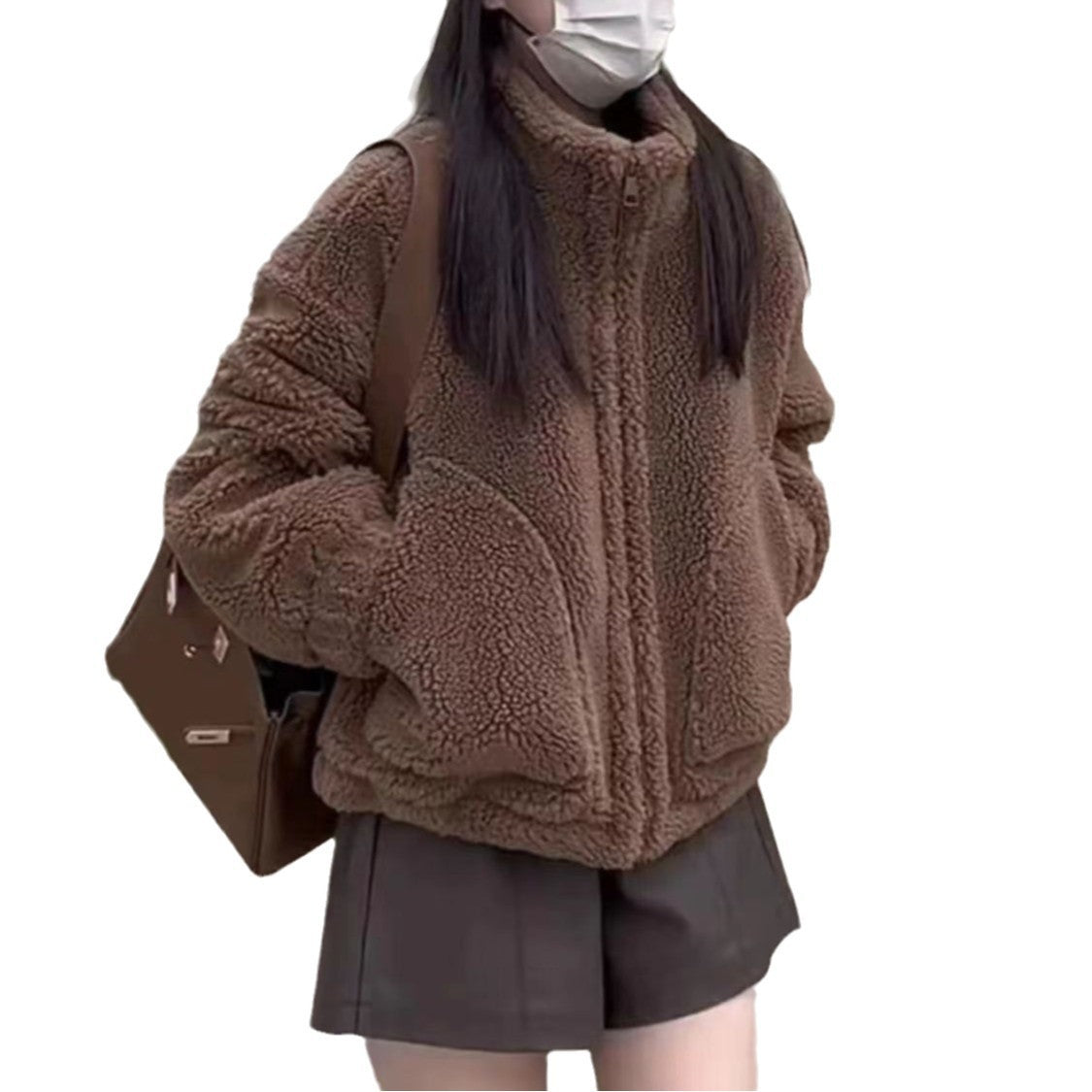 Top Long Sleeve Faux Cashmere Stand Collar Small Coat