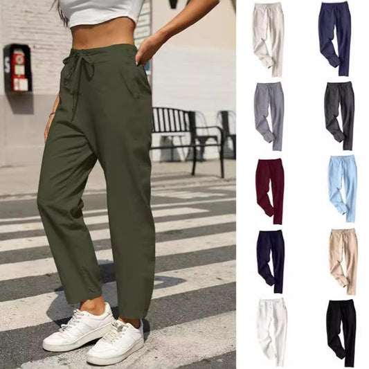 New Casual Linen Drawstring Pants For Women - Comfortable & Stylish