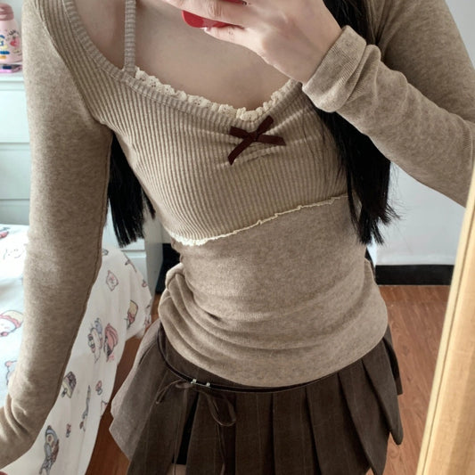 Halter Lace V-neck Sweater Women's Spring