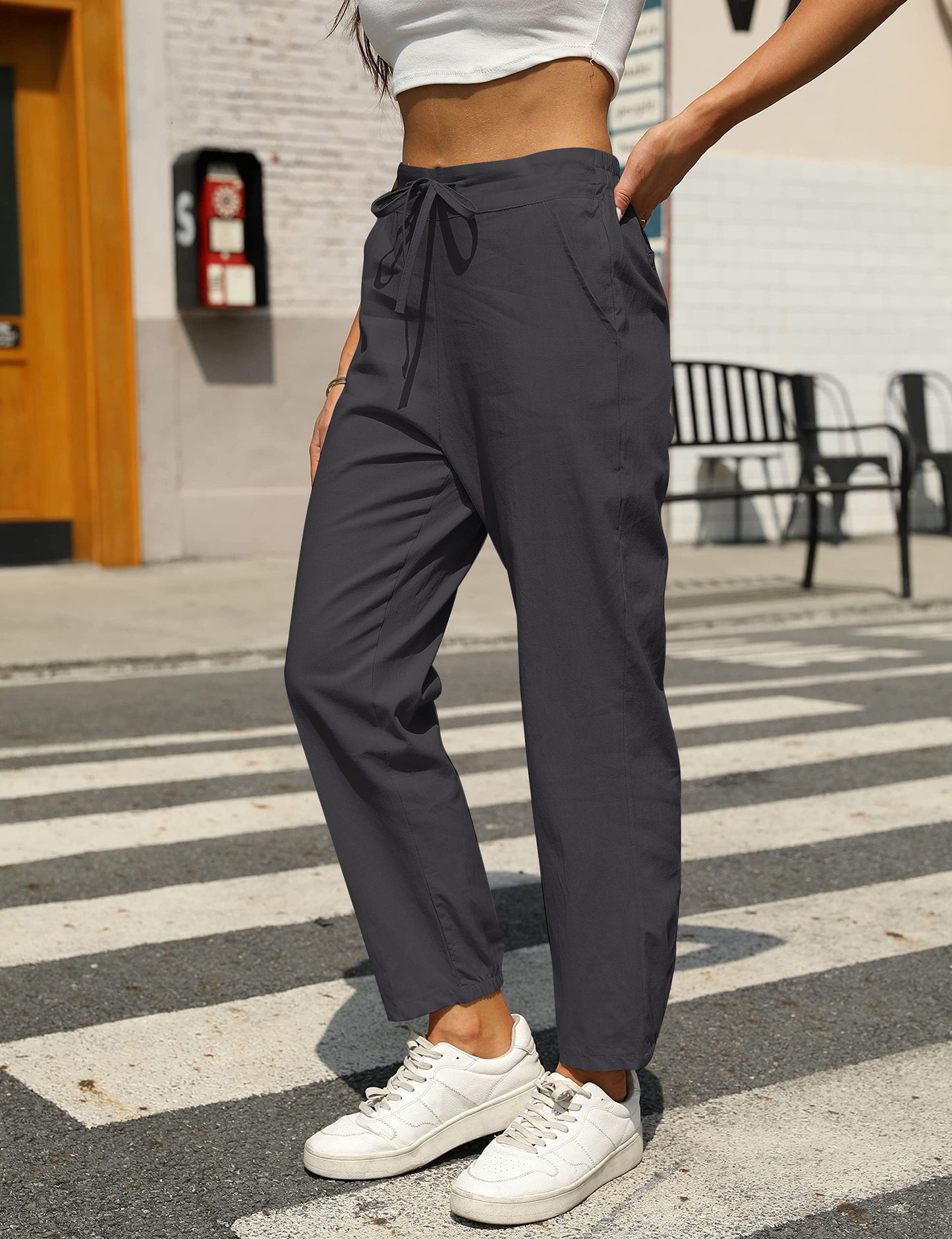 New Casual Linen Drawstring Pants For Women - Comfortable & Stylish